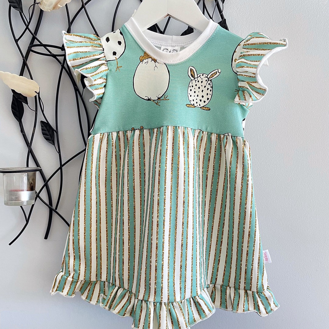 Girls Easter Egg Dress Handmade Flutter Sleeve Dress for Etsy