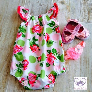 Rose Bubble Romper, Cotton Baby Romper,  Baby Girl Romper, Cotton Bubble Playsuit, Rose Cotton Playsuit, Floral Bubble Sunsuit, Toddler gift
