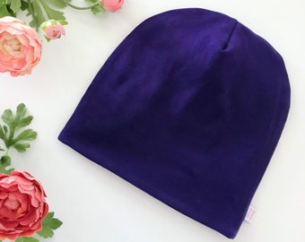 Purple Satin Sleep Cap, Kids Satin Sleep Bonnet, Frizz Control Bonnet, Kids Slouch Beanie, Satin Lined Sleep Toque, Purple Slouchy Beanie