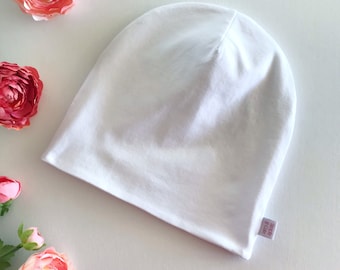 White Satin Sleep Cap, Curl Control Beanie Hat, Frizz Control Bonnet, Kids Slouch Beanie, Satin Lined Sleep Toque, White Slouchy Beanie