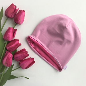 Adult satin lined beanie, Adult slouch satin beanie, Pink slouchy beanie, Womens sleep bonnet, Frizz control cap, Satin Lined Sleep Cap
