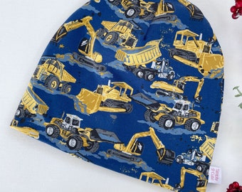 Navy blue dumptruck beanie, Dump truck beanie boys, Soft cotton beanie, Fleece lined winter beanie, Daddy and son matching beanie