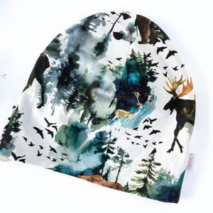 Moose deer elk grizzly bear elch beanie hat, Slouchy cotton non wool beanie, Child youth adult chemo cap, Outdoorsman nature lover gift