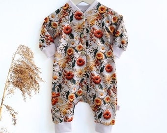 Floral baby romper, Cottagecore infant onepiece, Girls Organic Cotton Sleeper,Handmade Baby Girl Newborn Clothes, Swedish Baby Shower Gift