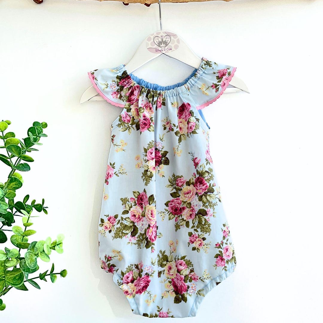 Rose Floral Printed Baby Romper ,Vintage Baby Girls Playsuit ,Lace...
