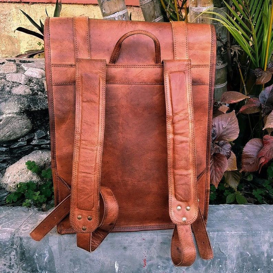 Leather Backpack/handmade Roll Top Leather Laptop Backpack/ Etsy