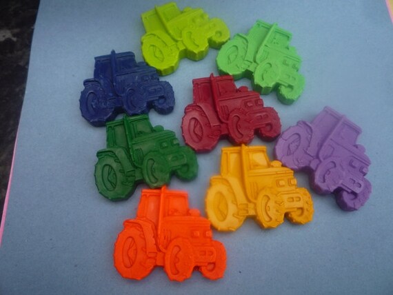 tractor shaped novelty wax crayons x 6 crayons handmade