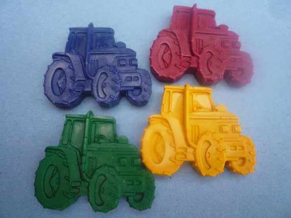 tractor shaped novelty wax crayons x 6 crayons handmade