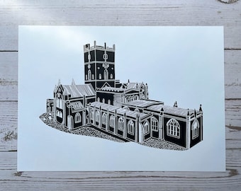 St Davids Cathedral A4 lino print