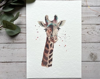 Giraffe colourful art print | Colourful giraffe, nursery print, nursery art, safari art, safari print