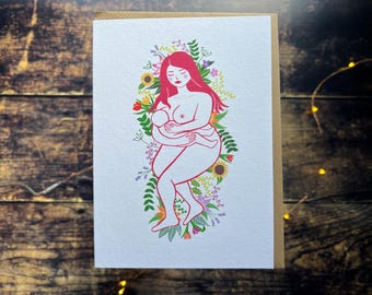 Breastfeeding mother greetings card