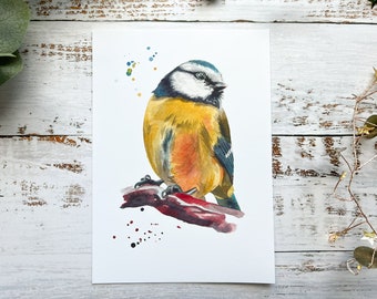 Blue tit watercolour print | A4 A5 print, art print, bird art