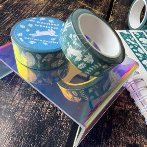 A close up of an illustrated woodland animals washi tape.