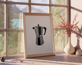 Coffee pot lino print | moka pot