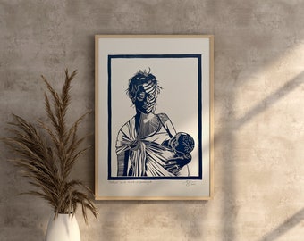 Breastfeeding lino print | breastfeeding, baby wearing, breastfeeding art