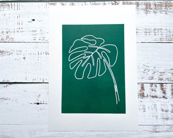 Monstera/cheese plant A4 lino print | plant print | Monstera print