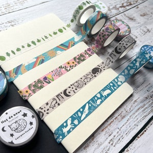 Five different washi tapes swatched on paper