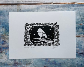 Robin lino print | bird lino print,  nature lino print, linocut print, gifts for bird lovers, art lovers