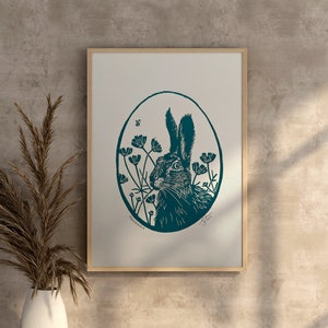 March Hare lino print | linocut print, hare, rabbit, animal lino print, gifts for animal lovers