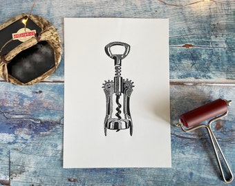 Corkscrew A5 lino print | bottle opener