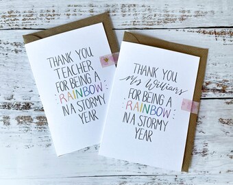 Personalised teacher rainbow thank you card | nursery thank you card | thank you card, teacher card, thank you teacher