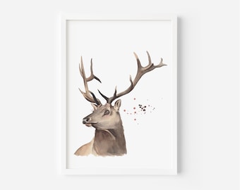 Deer watercolour print | stag art, art print, watercolours