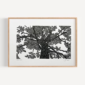 Oak tree lino print *as seen on TV* | linocut print, art print, landscape print, tree art