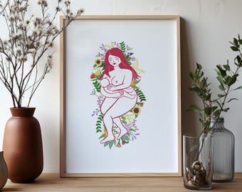 Breastfeeding Mother Art Print | Body Positive, Natural Motherhood (A5)