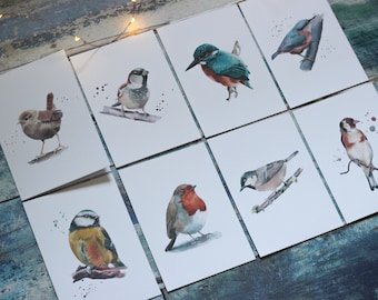 British bird cards bundle - 4 pack or 8 pack | greetings cards, blank cards, watercolour birds