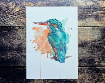 Kingfisher Art Print | Colorful Bird Watercolor Painting