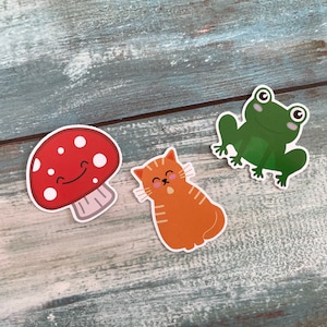 Cute die cut stickers | kawaii stickers | mushroom sticker | cat sticker | frog sticker | sticker bundle | glossy stickers