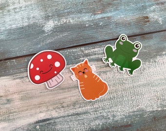 Cute die cut stickers | kawaii stickers | mushroom sticker | cat sticker | frog sticker | sticker bundle | glossy stickers