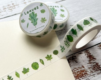 Green Leaves Washi Tape. 10m bujo tape, planning, bullet journal, plant lover