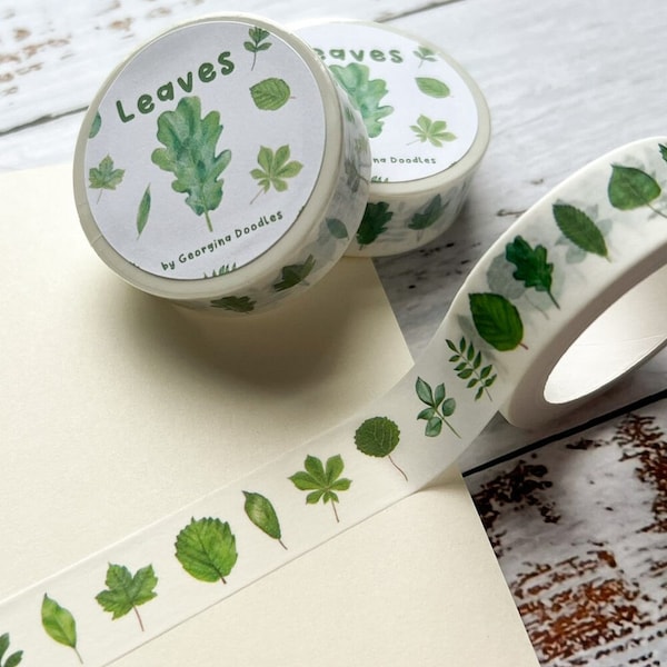 Green Leaves Washi Tape. 10m bujo tape, planning, bullet journal, plant lover