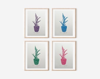 Aloe lino print | plant lino print, linocut print, plant print, plant art, colourful art, colourful print