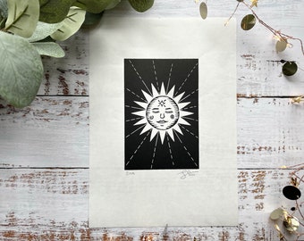 Sun lino print | sun moon star