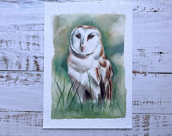 Barn Owl Watercolour Art Print | Ethereal Bird Portrait