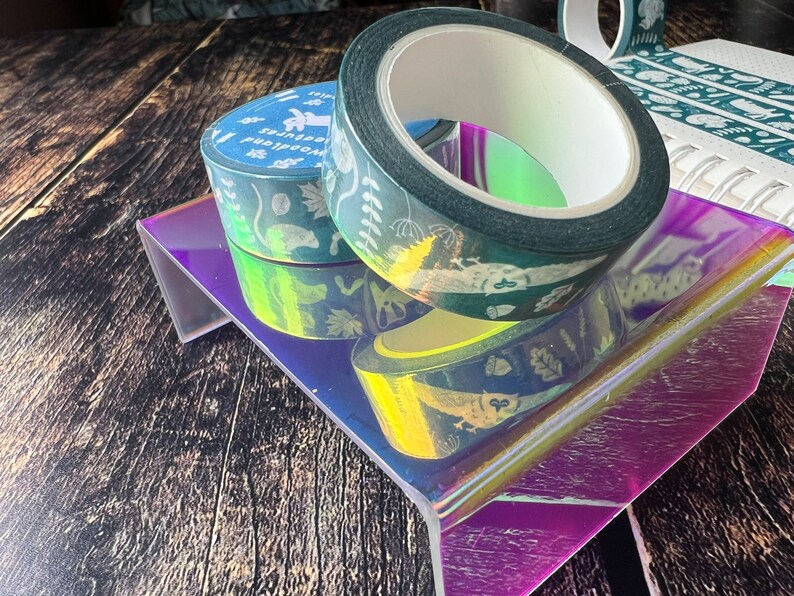 A close up of an illustrated woodland animals washi tape.