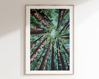 Woodland sun gouache print | woods, art, wall print, wall decor, wall art