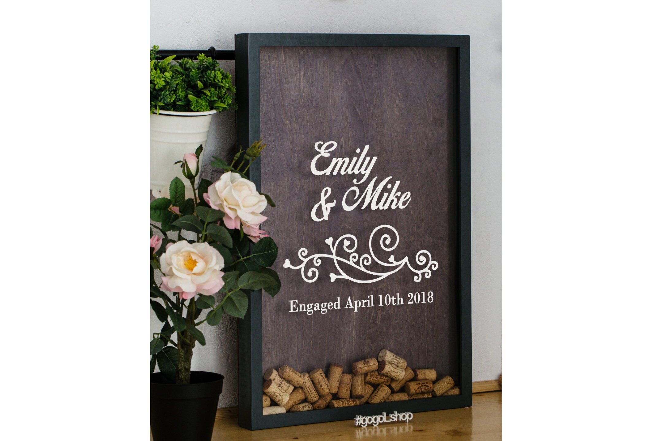 Wedding cork holder shadow box Monogrammed initial custom Etsy