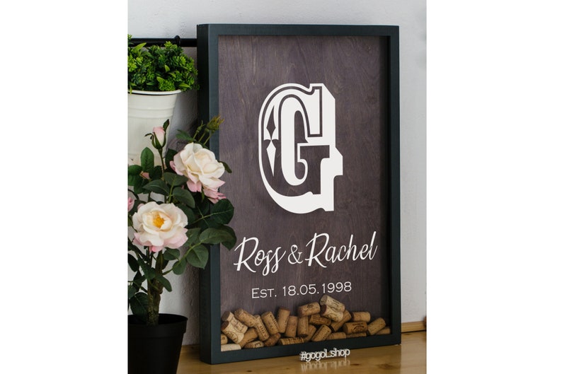 Wedding cork holder shadow box Monogrammed initial custom Etsy