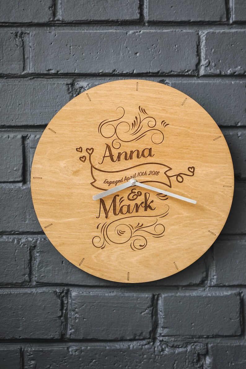 Personalized wedding wall clock Wooden laser cut engraved Etsy