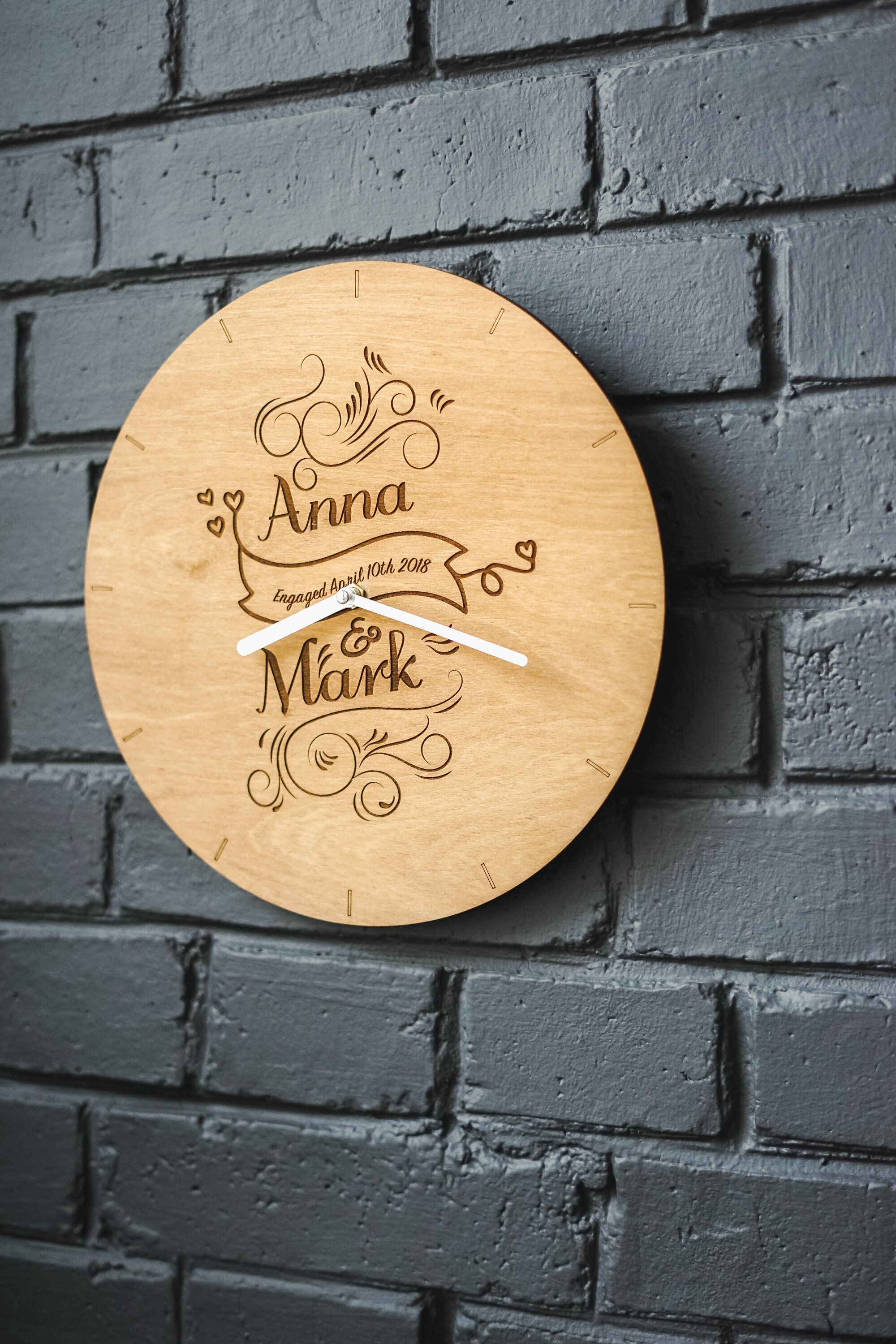 Personalized wedding wall clock Wooden laser cut engraved Etsy
