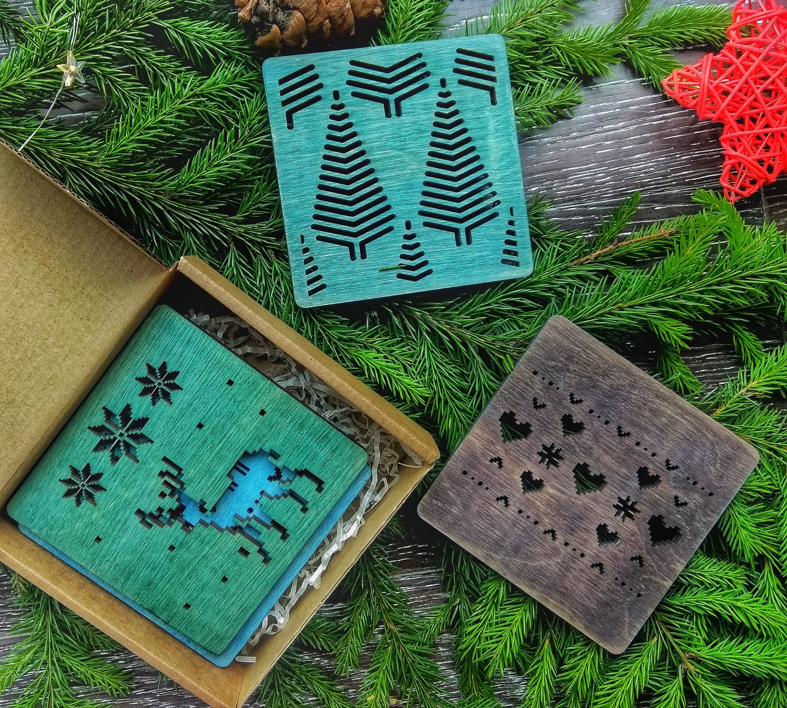 Wooden christmas coasters Noel Holiday Coasters Set of 4 Etsy