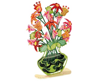 Metal Flower Decor, Waves Flowers Vase, 3D Effect Sculpture ,Home Decor, Metal Sculpture, Flowers Vase Sculpture, Sculpture Vase, Metal Art