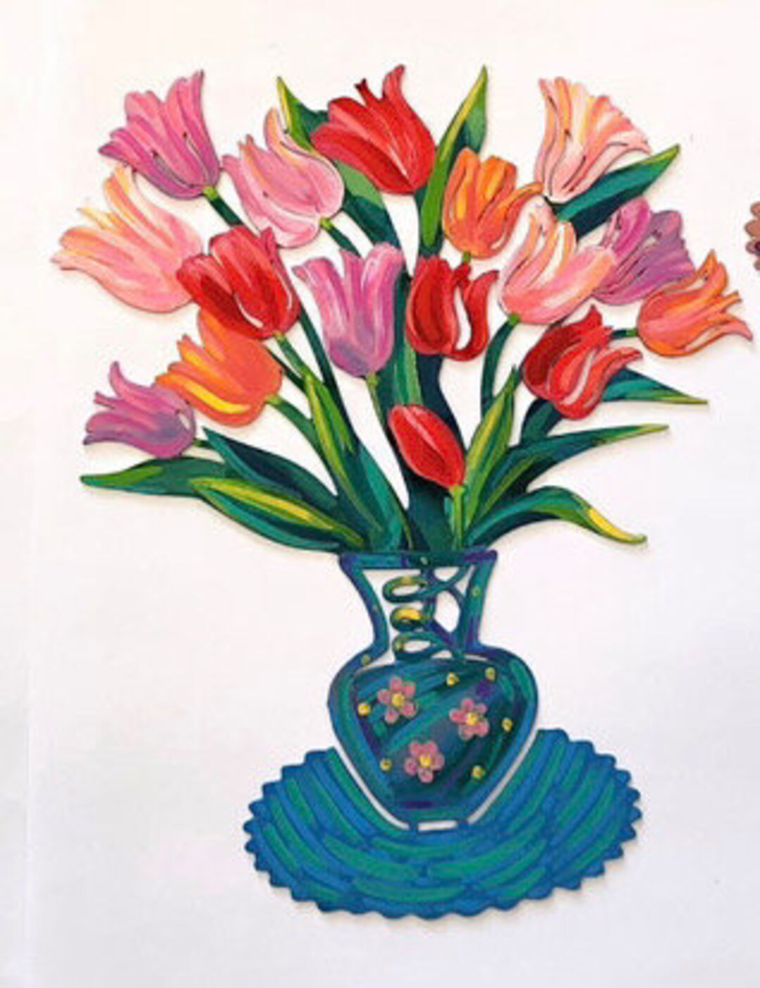 Flower Vase Metal Vase Hand Paint Multicolor Metal Flower Etsy