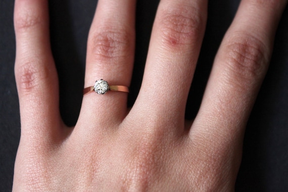 Antique Diamond Solitaire Ring | Yellow Gold Diam… - image 5