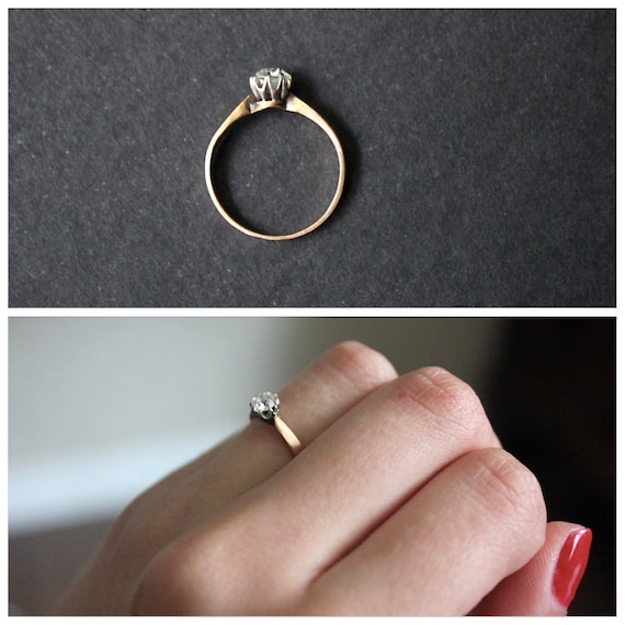 Antique Diamond Solitaire Ring | Yellow Gold Diam… - image 9