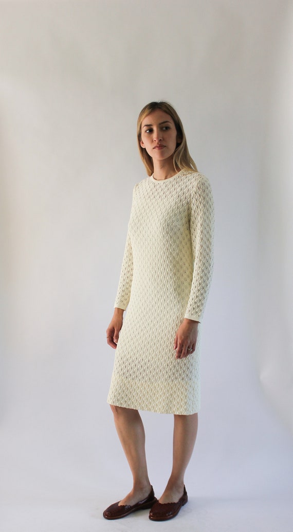 Vintage 1960s Dress | 60s Knitted Cream Dress | 1… - image 2