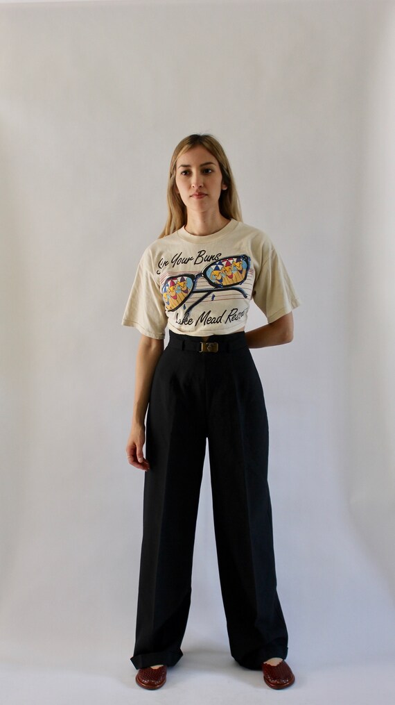 Vintage 1970s Black Wide Leg Pants 23.5 | High Wai